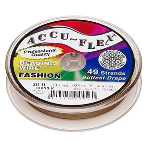 Beading wire, Accu-Flex®, nylon and stainless steel, copper, 49 strand, 0.024-inch diameter. Sold per 30-foot spool.