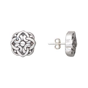 Earstud, antiqued sterling silver, electroformed, 12mm Celtic knot. Sold per pair.