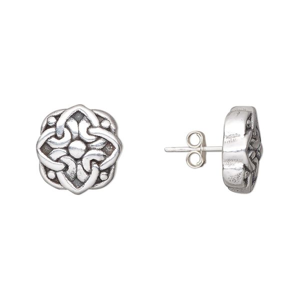 Earstud, antiqued sterling silver, electroformed, 12mm Celtic knot. Sold per pair. image number 0