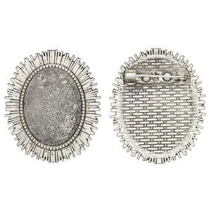 Brooch back, glue-in, antique silver-finished "pewter" (zinc-based alloy), 35.5x29.5mm single-sided oval with textured edge with 25x18mm oval setting. Sold per pkg of 2.