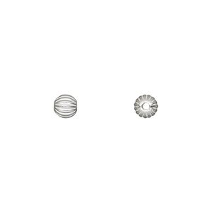 Bead, sterling silver, 5mm seamless corrugated round. Sold per pkg of 50.