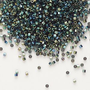 Seed bead, Delica®, glass, pkg/7.5g, #11 cut, opaque metallic iris dark green (DBC-0027).