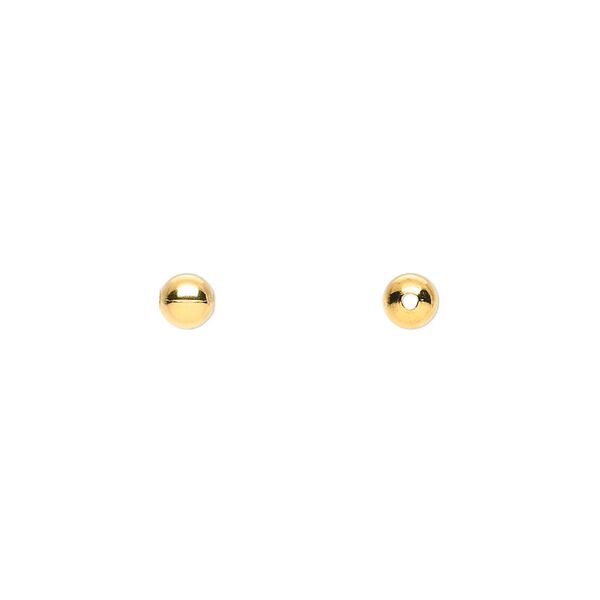 Bead, gold-plated brass, 4mm round. Sold per pkg of 100. image number 0