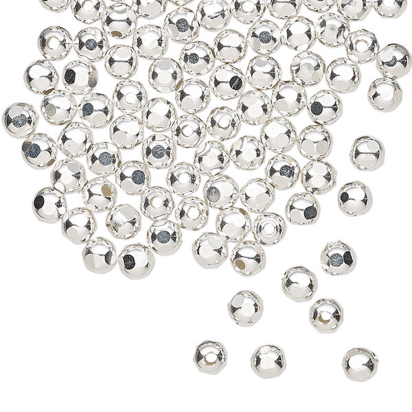 Bead, sterling silver, 4mm hexagon. Sold per pkg of 100. image number 0