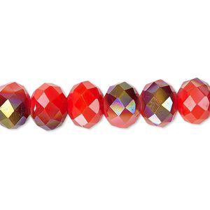 Bead 1pk 48 facets opaque orange smoky AB, Celestial Crystal® 10x8mm rondelle 15.5-16 inch