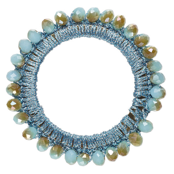 Focal, glass / nylon / steel, turquoise blue and copper, 45mm beaded open round. Sold per pkg of 4. image number 0
