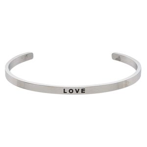 Bracelet, Everyday Jewelry, cuff, stainless steel, 4mm wide with "LOVE," 8 inches. Sold individually.