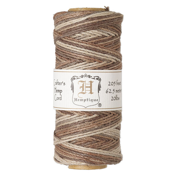 Cord, Hemptique®, polished hemp, multicolored, 1mm diameter, 20-pound test. Sold per 205-foot spool. image number 0