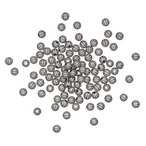Bead, antique silver-plated brass, 4mm corrugated round. Sold per pkg of 100.