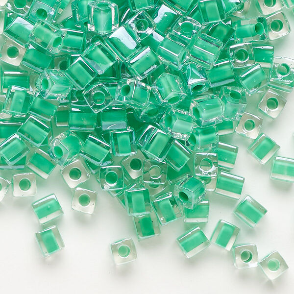Seed bead, Miyuki, glass, pkg/250g, 3.5-3.7mm square, transparent green inside dyed color clear (SB-219). image number 0