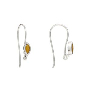 Sterling silver / tigereye 1pkg2, marquise ear wire natural, fishhook / closed loop 22 gauge 18mm / 6x3.5mm