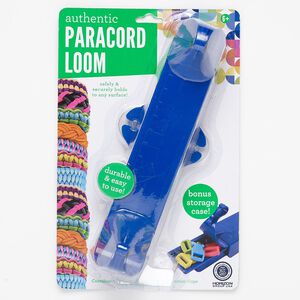 Paracord loom, plastic, blue and black, 9x3 inches with adjustable 6-3/4 inch to 8-1/2 inch looming length and 2 suction cups. Sold individually.