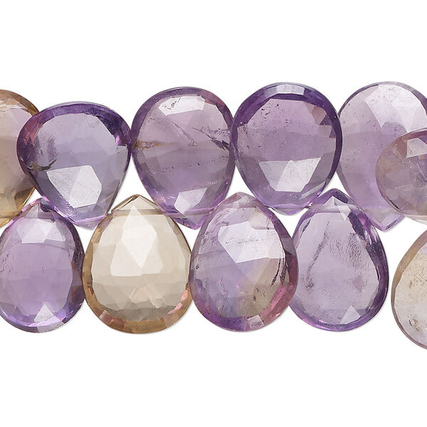Bead, ametrine (natural / heated), 13x9mm-17x13mm hand-cut top-drilled faceted puffed teardrop, B grade, Mohs hardness 7. Sold per 8-inch strand. image number 0