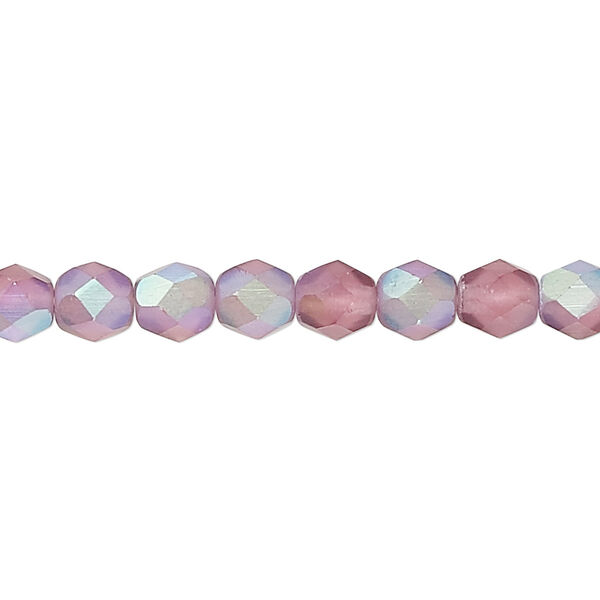 Bead, Czech fire-polished glass, matte purple AB, 6mm faceted round. Sold per 15-1/2" to 16" strand. image number 0