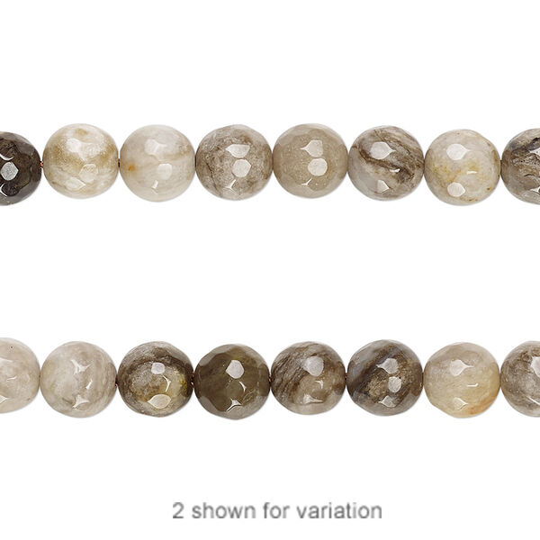 Bead, silver leaf jasper (natural), 6mm faceted round with 0.5-1.5mm hole, B grade, Mohs hardness 6-1/2 to 7. Sold per 15" to 16" strand, approximately 65 beads. image number 0