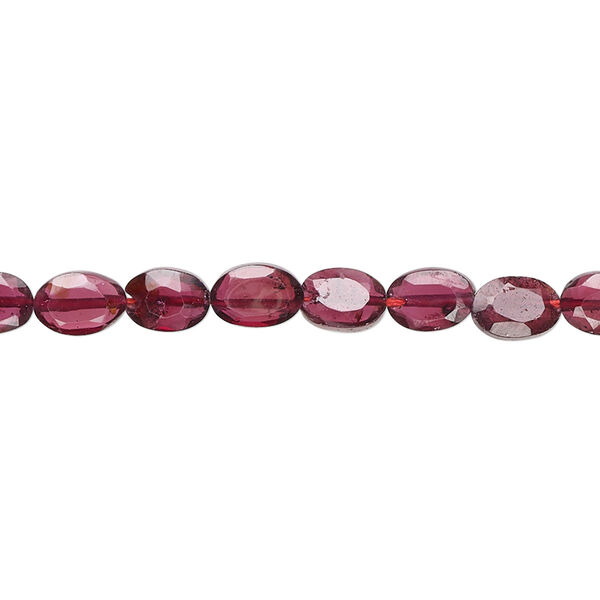 Bead, garnet (dyed), 7x6mm hand-cut faceted flat oval, B grade, Mohs hardness 7 to 7-1/2. Sold per 15-1/2" to 16" strand. image number 0