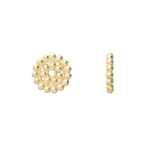Bead, "vermeil," 12x2mm beaded rondelle. Sold per pkg of 4.