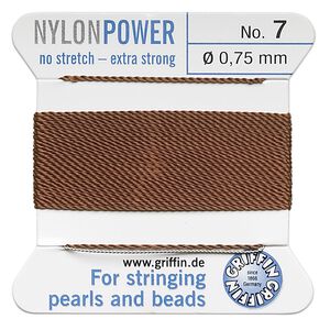Thread, Griffin, nylon, brown, size #7. Sold per 2-meter card (approximately 78 inches).