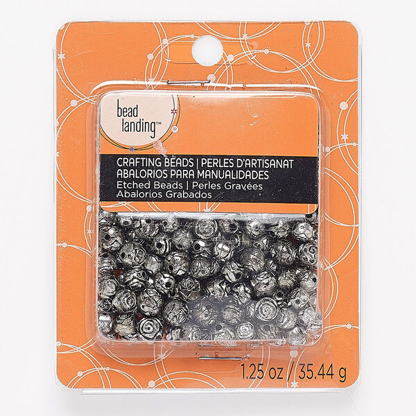 Bead mix, Bead Landing™, antique silver-coated plastic, 6-8mm rounded rose. Sold per 1-1/4 ounce pkg, approximately 200 beads. image number 0