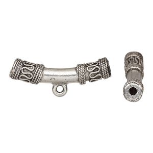 Bead, antiqued pewter (tin-based alloy), 28x6mm tube with loop. Sold individually.