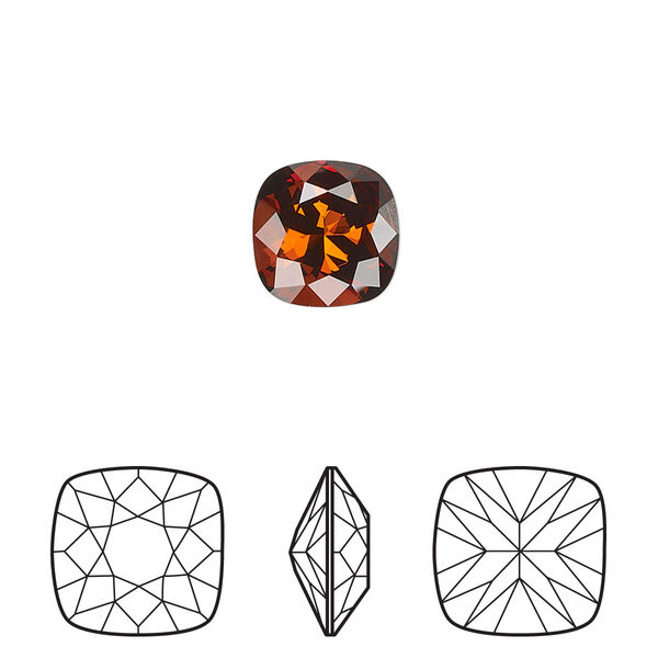 Fancy stone 2pk smoked amber foil back, Crystal Passions® 10mm square 4470 image number 0