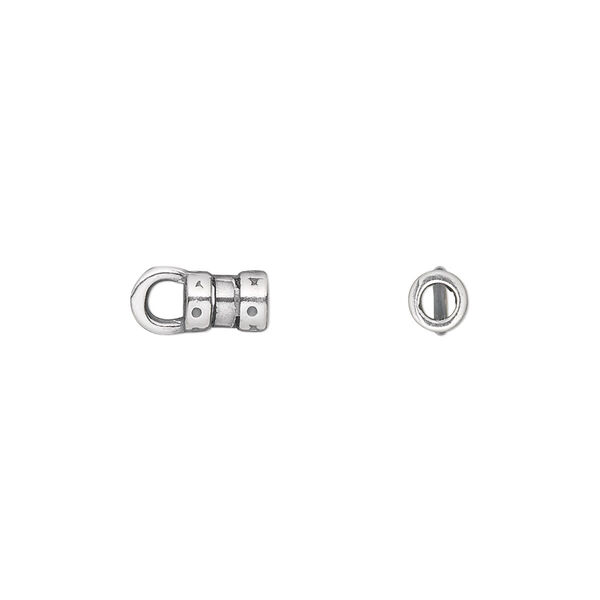 Crimp end, JBB Findings, antique silver-plated pewter (tin-based alloy), 6x4mm tube with loop, 2.5mm inside diameter. Sold per pkg of 2. image number 0