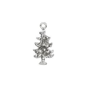 Charm, antiqued sterling silver, 17x10mm 3D pine tree. Sold individually.