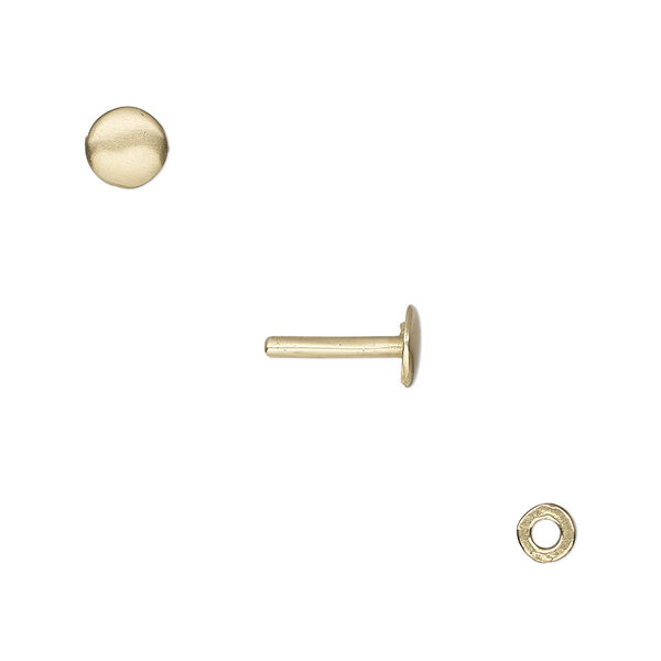 Washer and brad, gold-plated brass, 4x0.7mm and 10x5.5mm with 5.5mm round and 1.3mm post diameter. Sold per pkg of (2) 2-piece sets. image number 0