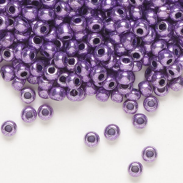 Seed bead, Preciosa Ornela, glass, opaque terra dyed metallic violet, #6 rocaille. Sold per 500-gram pkg. image number 0