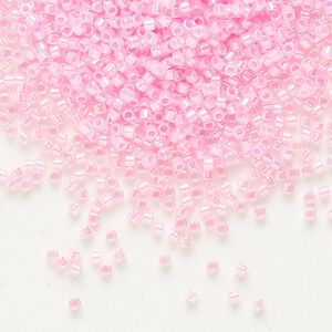Seed bead, Delica®, glass, pkg/250g, #11 round, opaque inside dyed color luster cotton candy pink (DB-0245).