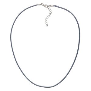 Necklace cord, imitation leather with imitation rhodium-finished steel and "pewter" (zinc-based alloy), dark grey, 2mm wide, 20 inches with 1-1/2 inch extender chain and lobster claw clasp. Sold per pkg of 10.