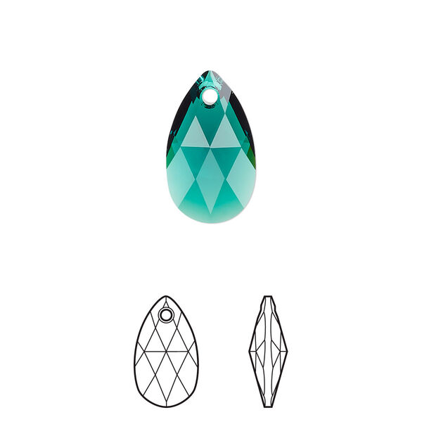 Drop 2pk emerald, Crystal Passions® 16x9mm pendant pear 6106 image number 0