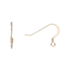 Ear wire fishhook 1pkg4 rose gold-plated sterling silver, 14mm lightweight flat / 2mm coil / open loop, 22 gauge 2 pair