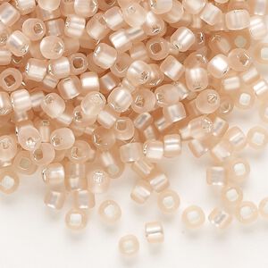 Seed bead, Dyna-Mites™, glass, silver-lined translucent matte light pink, #6 round with square hole. Sold per 40-gram pkg.