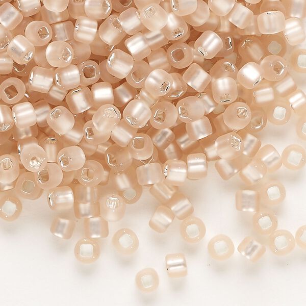 Seed bead, Dyna-Mites™, glass, silver-lined translucent matte light pink, #6 round with square hole. Sold per 40-gram pkg. image number 0