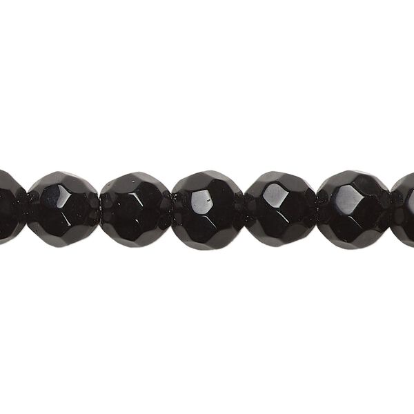 Bead, glass, opaque black, 8-9mm faceted round. Sold per 12-inch strand, approximately 40 beads. image number 0