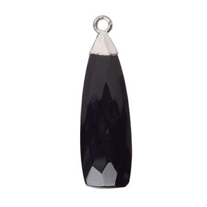 Black onyx / sterling silver 1pkg1, electroplated hand-cut faceted paddle drop 28x9mm
