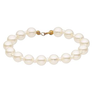 Bracelet component, vintage acrylic pearl and gold-finished "pewter" (zinc-based alloy), ivory, 3mm and 8mm round, 6 inches. Sold individually.