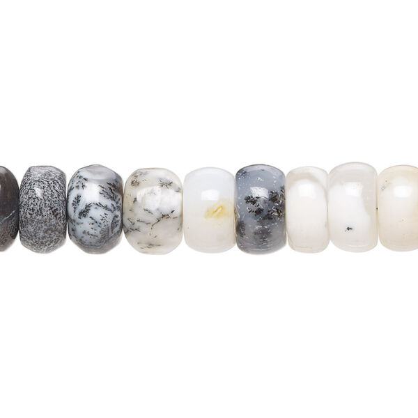 Bead, dendritic opal (natural), 9x7mm-10x7mm hand-cut rondelle with 0.4-1.4mm hole, B- grade, Mohs hardness 5 to 6-1/2. Sold per 8-inch strand, approximately 35 beads. image number 0