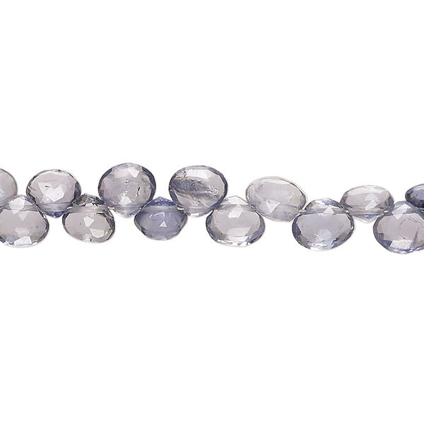 Bead, iolite (natural), light, 5mm-7x6mm hand-cut top-drilled faceted puffed teardrop, B grade, Mohs hardness 7 to 7-1/2. Sold per 8-inch strand, approximately 50 beads. image number 0