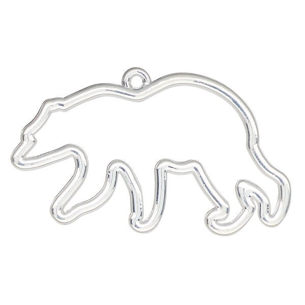 Component, resin frame, silver-finished "pewter" (zinc-based alloy), 41x24mm open bear. Sold per pkg of 2. image number 0