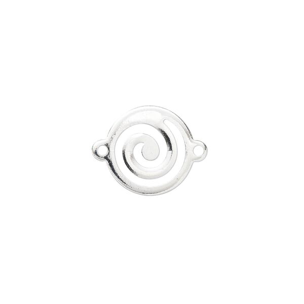 Link, silver-plated brass, 13mm swirl round. Sold per pkg of 100. image number 0