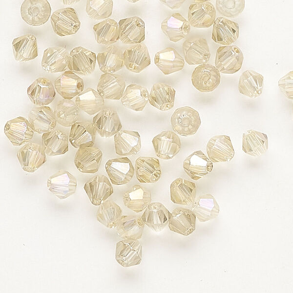 Bead, glass, iridescent yellow, 4mm faceted bicone. Sold per pkg of 70. image number 0