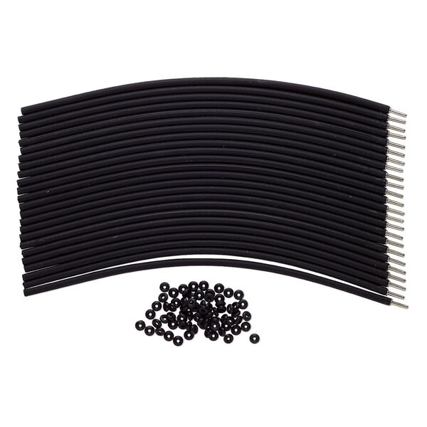 Bracelet cord, silicone and stainless steel, black, 4mm round, 7-1/2 inches with pop-style clasp. Sold per pkg of 24. image number 0