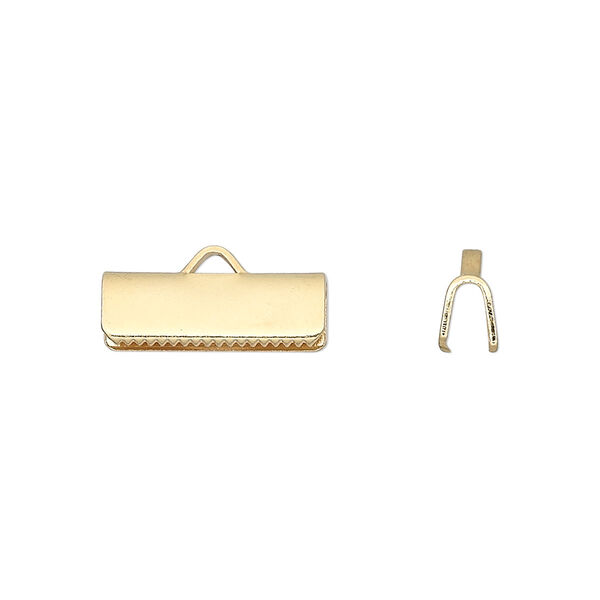 Ribbon crimp end, gold-plated brass, 16x5mm rectangle. Sold per pkg of 10. image number 0