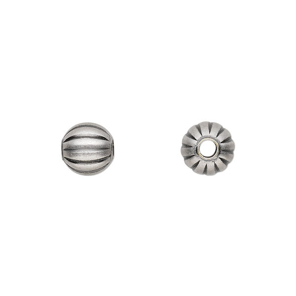 Bead, antique silver-plated brass, 8mm corrugated round. Sold per pkg of 10. image number 0