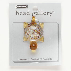 Focal, lampworked glass, tan and multicolored, 48x30mm turtle with silver-colored foil. Sold individually.