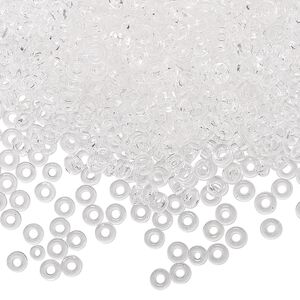 Seed bead, Miyuki, glass, pkg/50g, 3x1.3mm spacer rondelle, transparent clear, (SPR3-131).