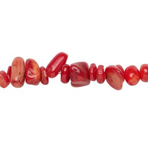 Bead 1pk red bamboo coral, dyed, small hand-cut chip 32 inch