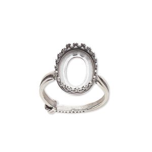 Ring, JBB Findings, antique silver-plated brass, 15.5x12mm oval with 14x10mm oval bezel setting, adjustable from size 6-8. Sold individually.